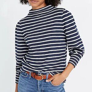Madewell Gathered-Sleeve Stripe Mockneck Top Blue/White Size XS